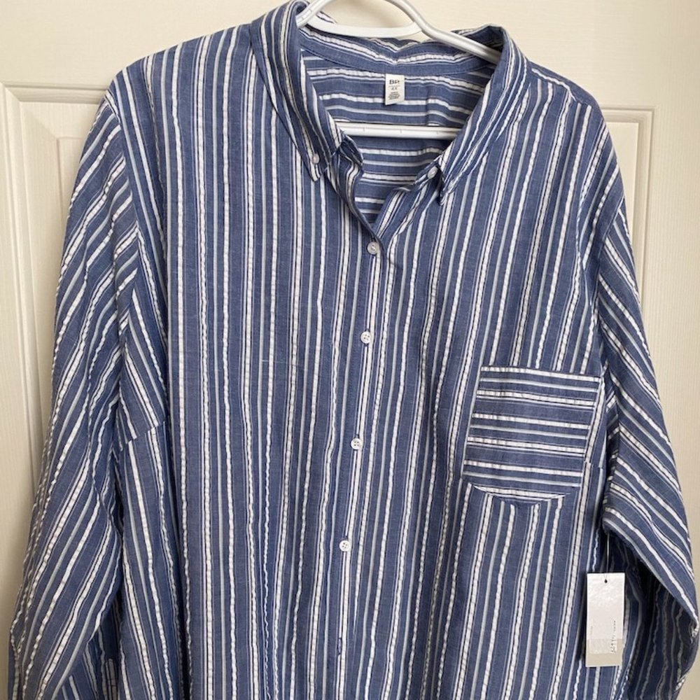 BP Plus Size Blue Business Casual Button Down Top